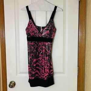 Pink and black shinny blouse, animal print, size M, worn once